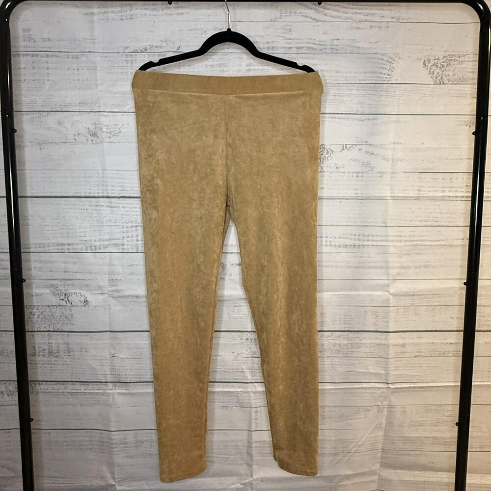 NWOT Faux Suede Khaki Leggings - Picture 2 of 4